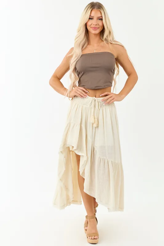 Vanilla High Low Gauze Cotton Drawstring Maxi Skirt sold by Lime Lush