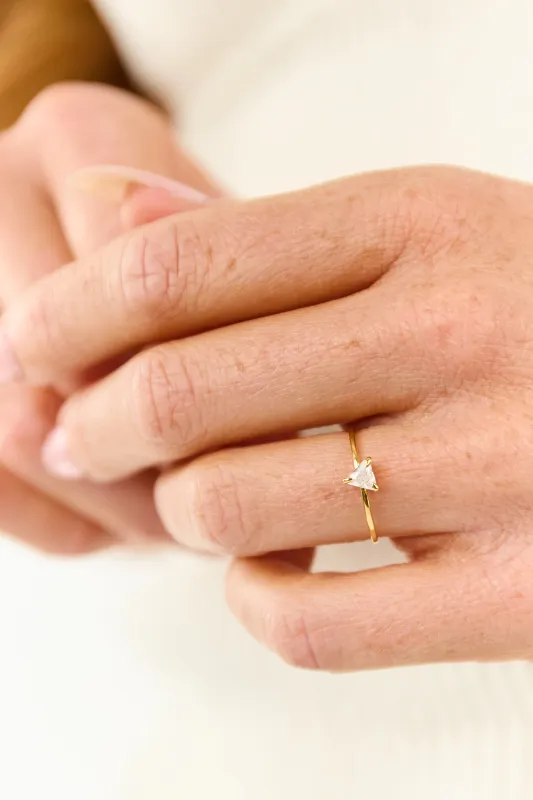 Gold Dainty Triangle Rhinestone Ring sold by Lime Lush