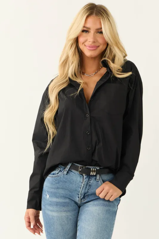 Black Oversized Long Sleeve Button Down Blouse made by Timing