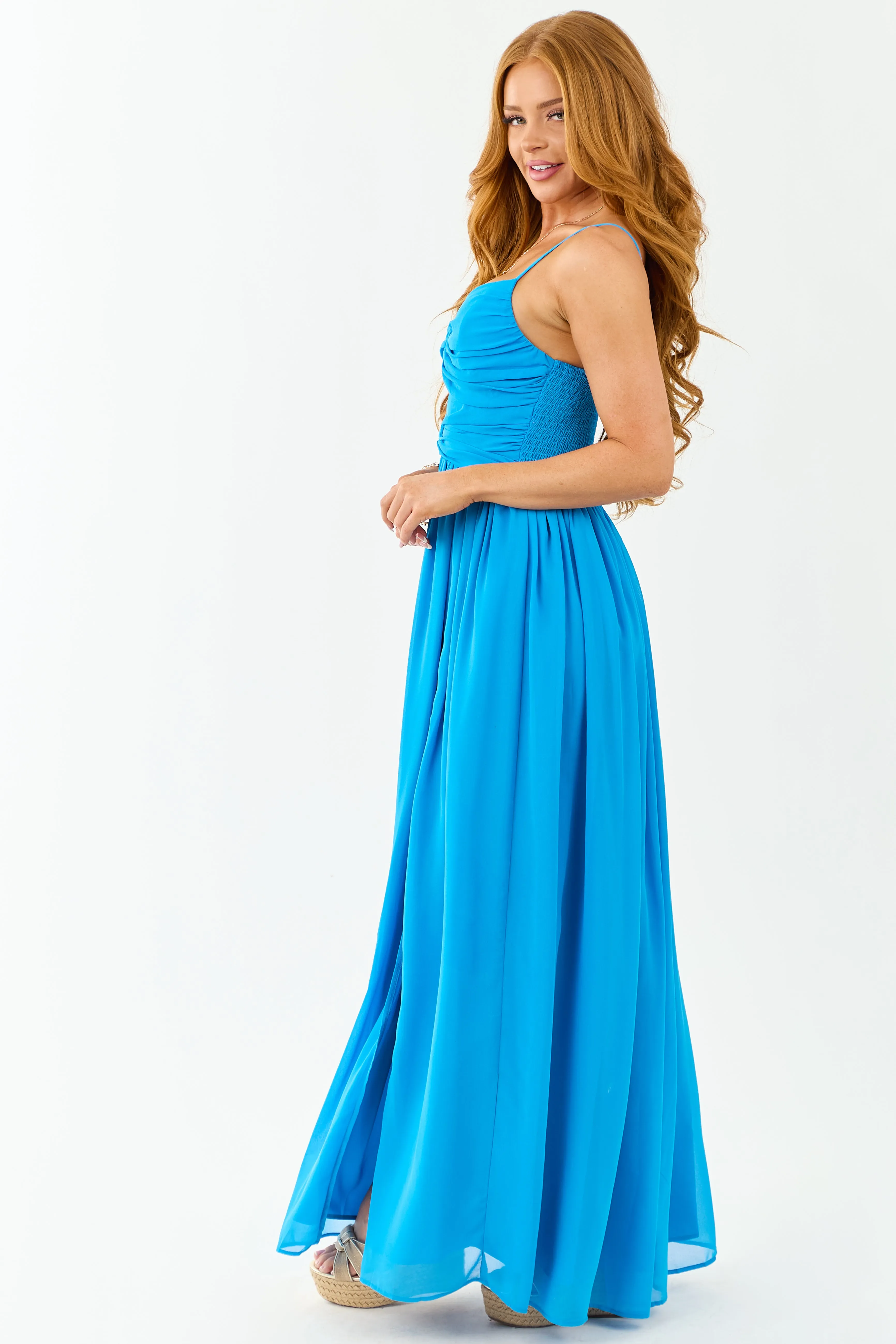 Azure Flowy Chiffon Front Twist Maxi Dress sold by Lime Lush product image thumbnail 4
