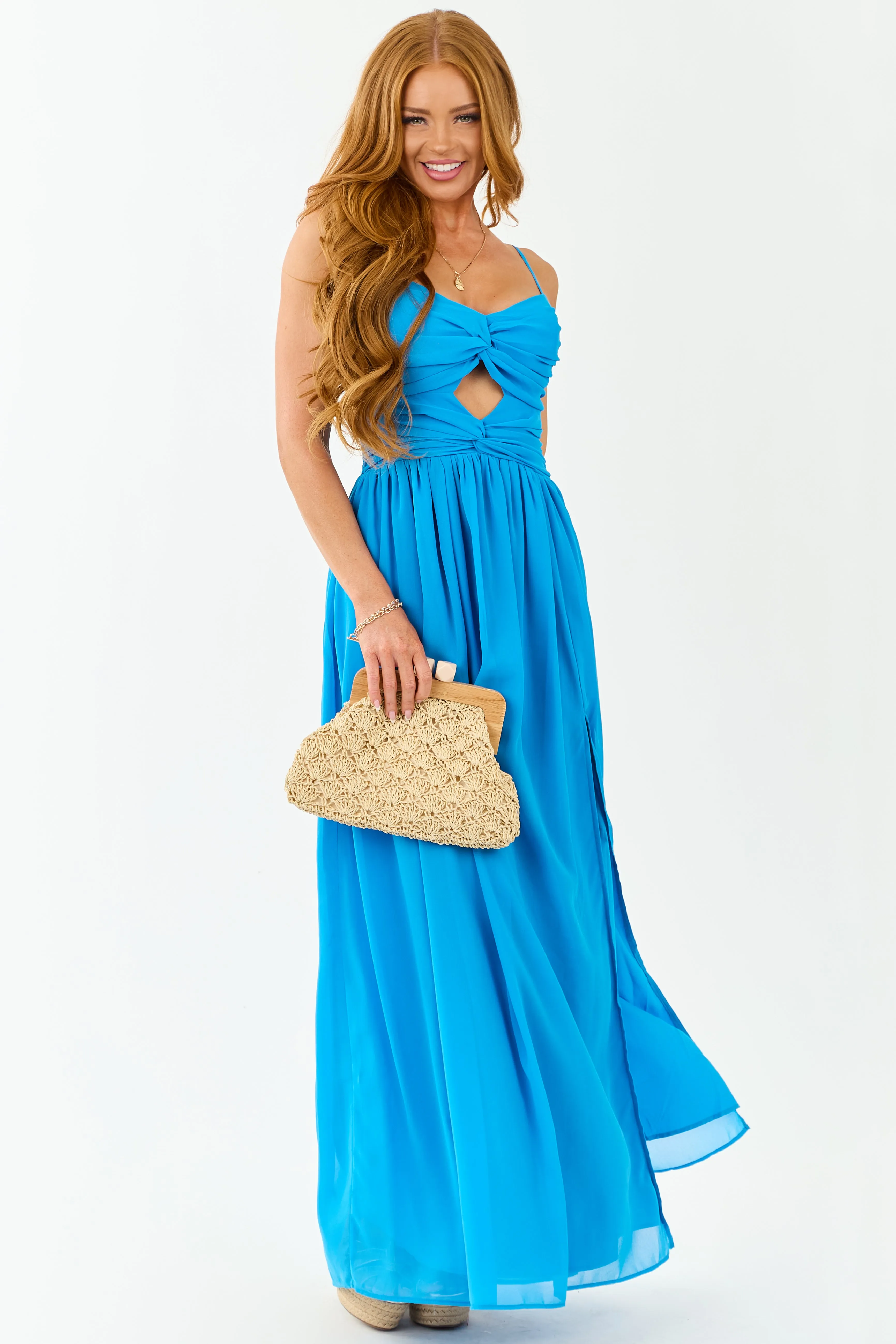 Azure Flowy Chiffon Front Twist Maxi Dress sold by Lime Lush product image thumbnail 2