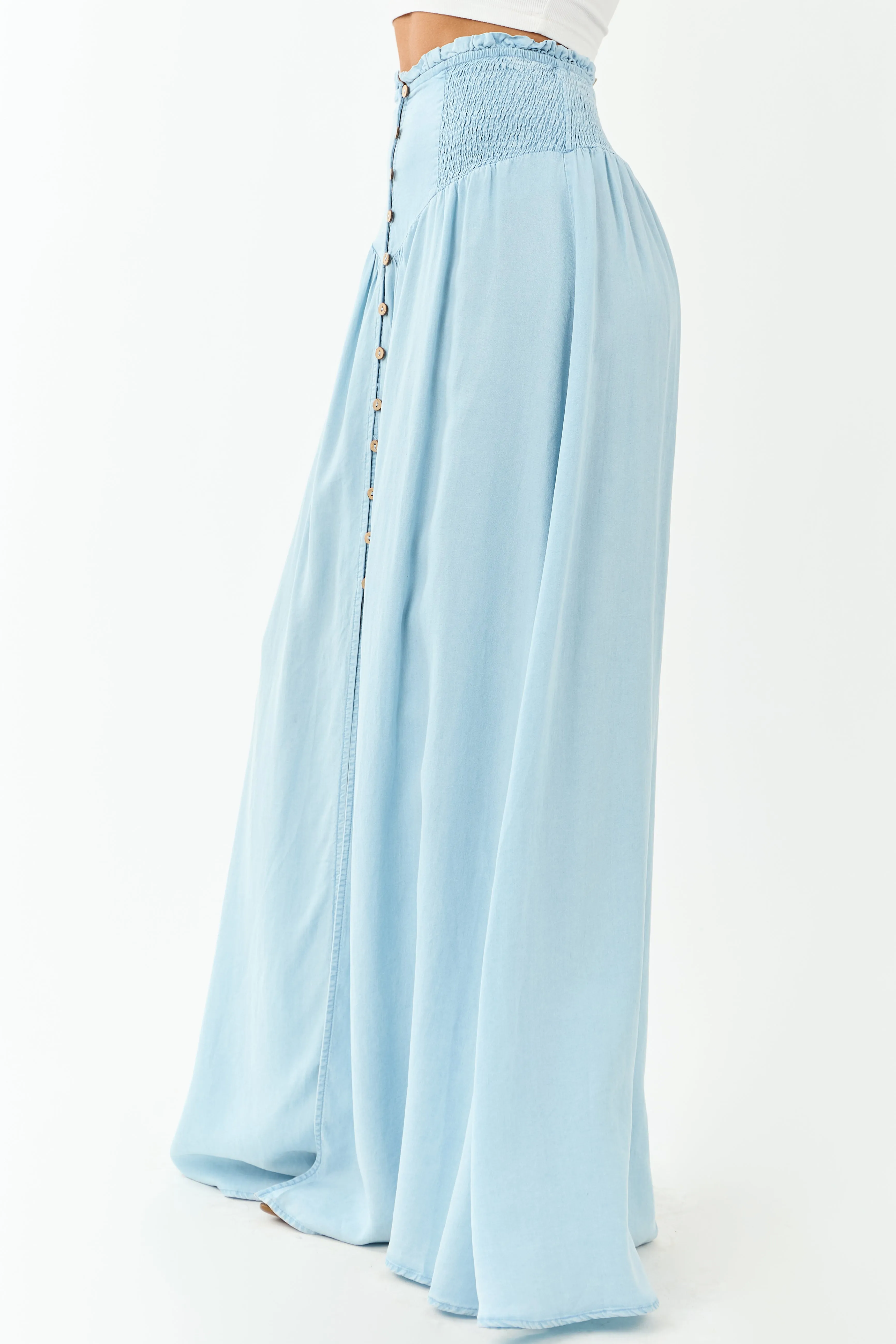 Light Wash Chambray Denim Front Slit Maxi Skirt sold by Lime Lush product image thumbnail 3