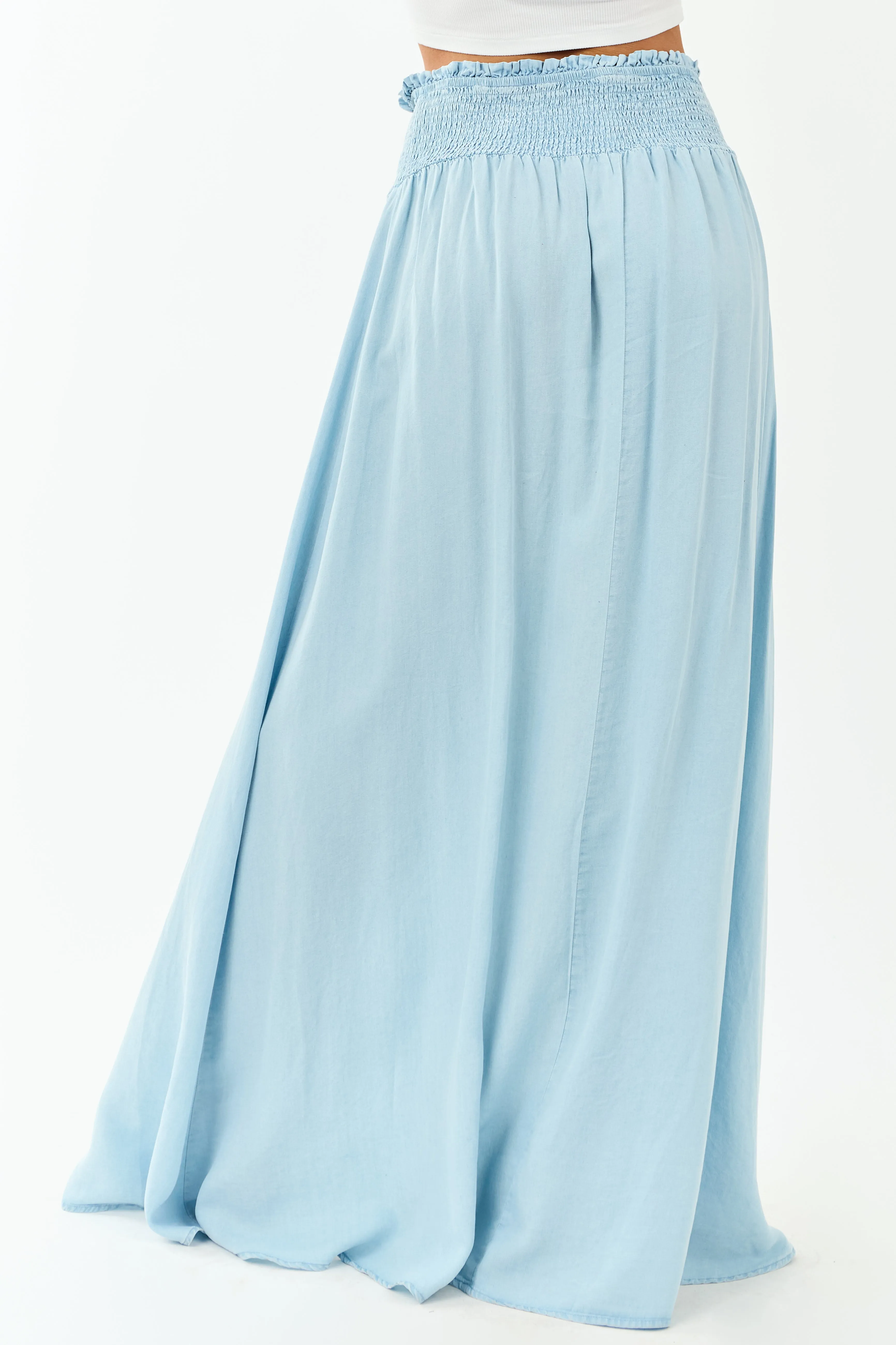 Light Wash Chambray Denim Front Slit Maxi Skirt sold by Lime Lush product image thumbnail 4