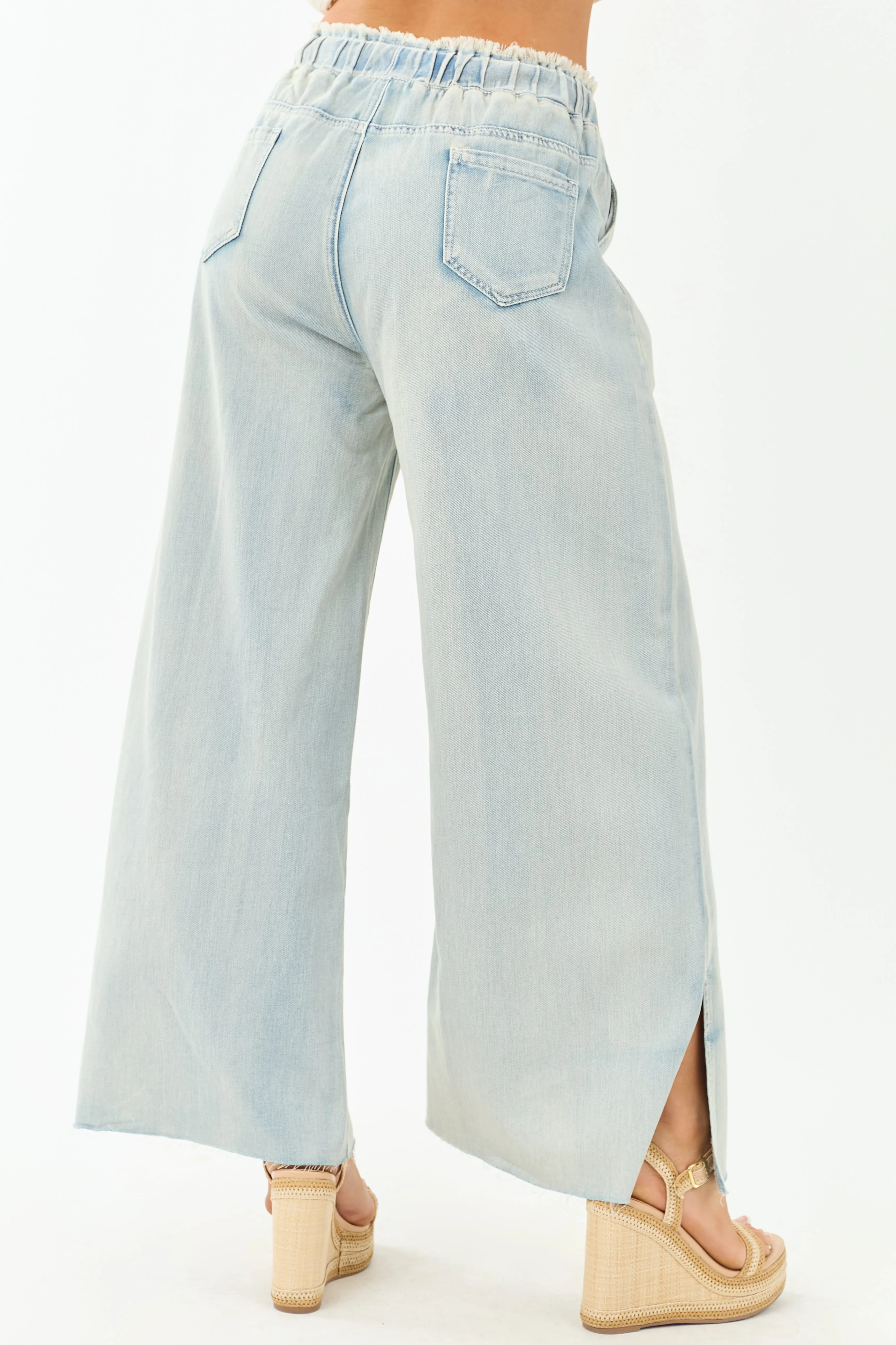 POL Light Wash Lightweight Denim Drawstring Pants sold by Lime Lush product image thumbnail 4