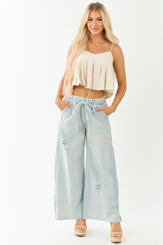 POL Light Wash Lightweight Denim Drawstring Pants sold by Lime Lush