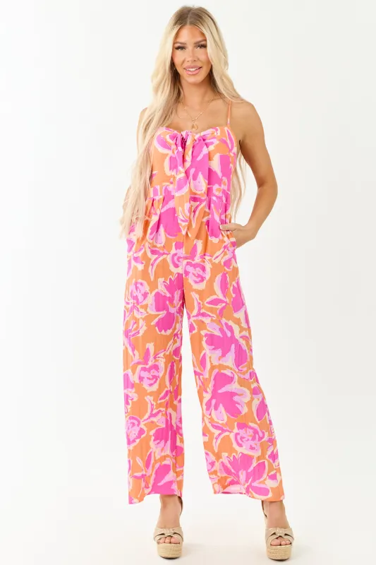 Papaya Beachy Print Sleeveless Front Tie Jumpsuit sold by Lime Lush