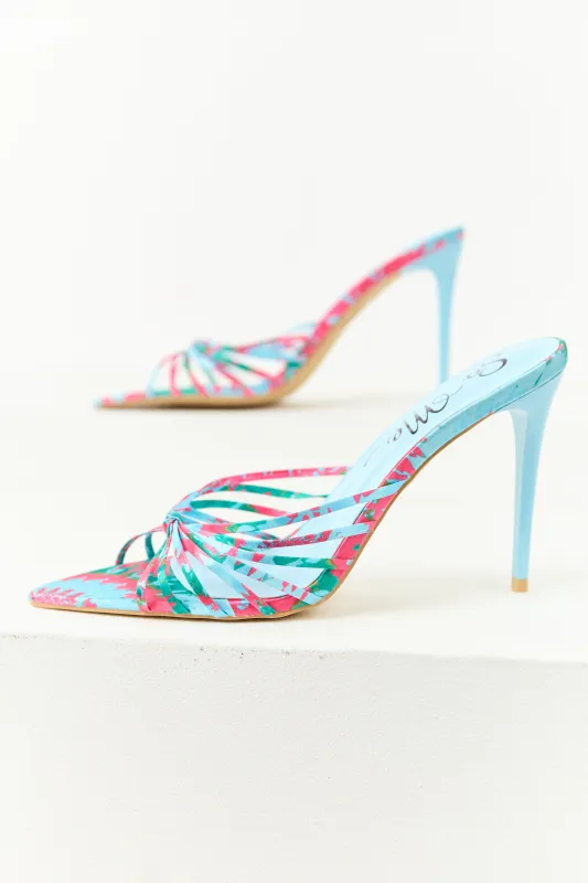 Sky Blue Abstract Print Strappy Pin Heels sold by Lime Lush