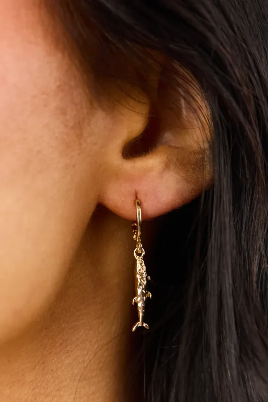 Gold Sea Life Sardine Drop Earrings sold by Lime Lush