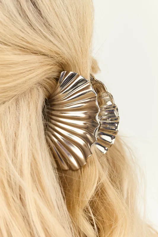 Silver Metallic Seashell Claw Hair Clip sold by Lime Lush