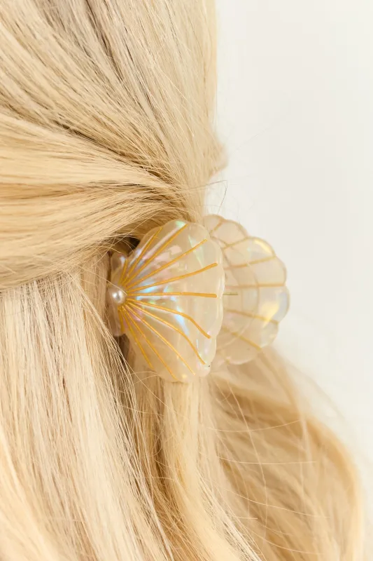 Iridescent Ivory Pearl Detail Seashell Claw Hair Clip sold by Lime Lush