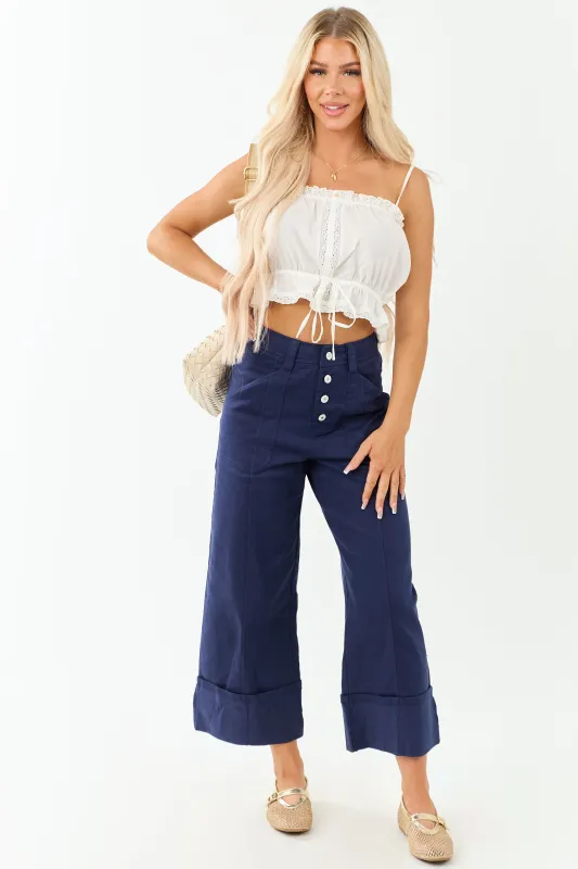 Entro Navy Wide Leg Cropped Cuffed High Waist Pants sold by Lime Lush