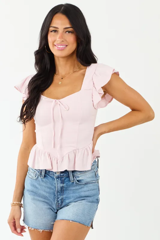 Blush Corset Style Ruffle Sleeve Cropped Blouse sold by Lime Lush