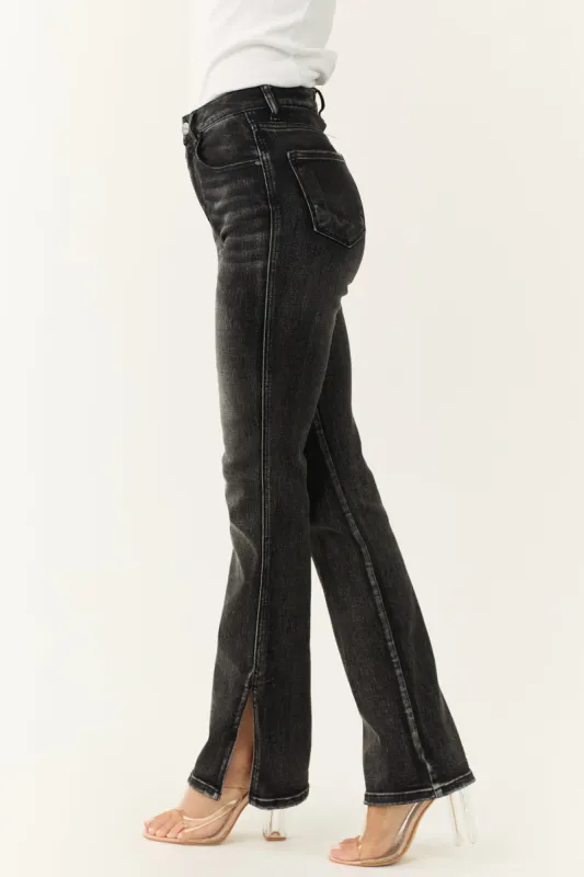 Risen Black High Rise Straight Jeans with Side Slits made by Risen