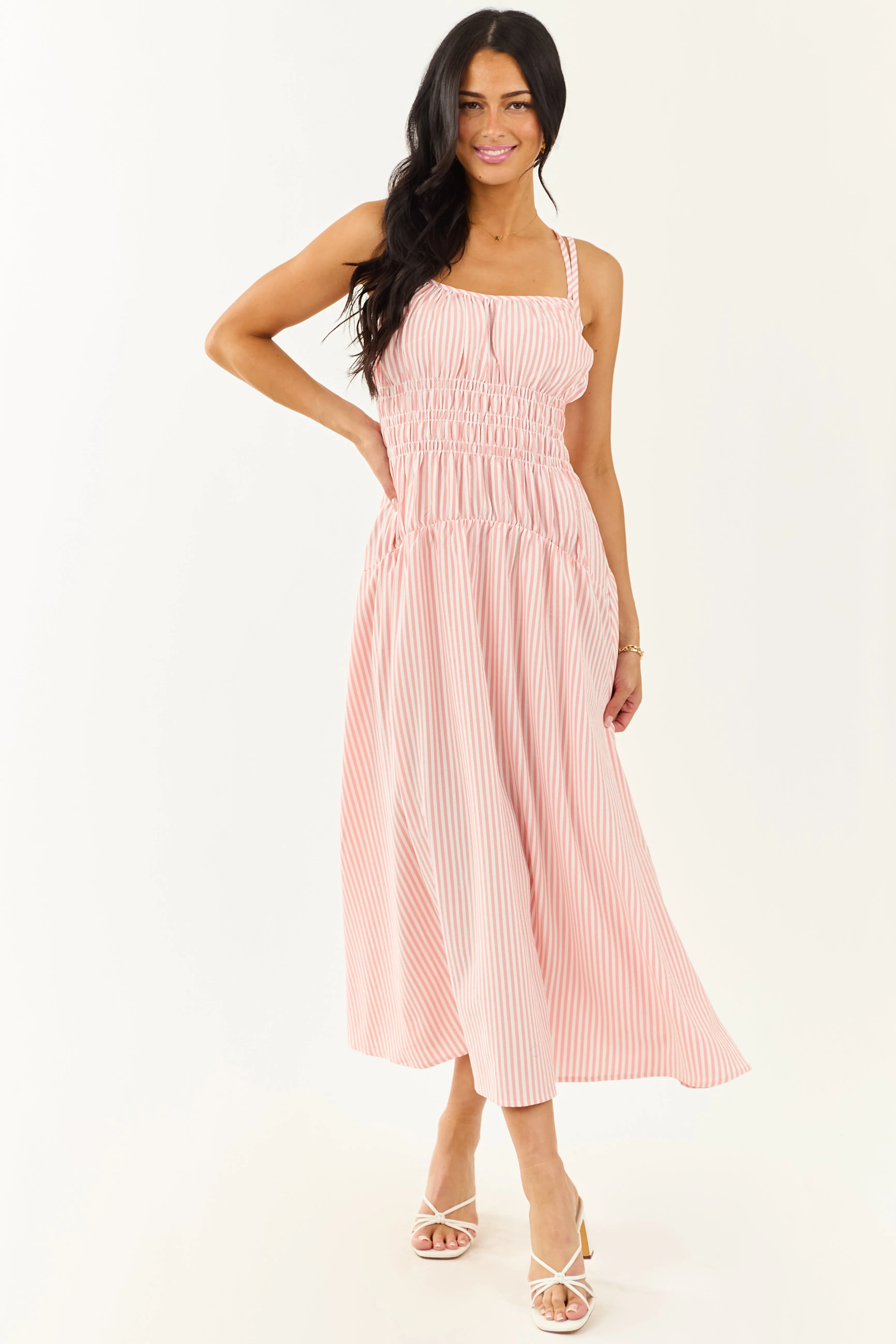 White and Cherry Blossom Striped Sleeveless Maxi Dress sold by Lime Lush product image thumbnail 2