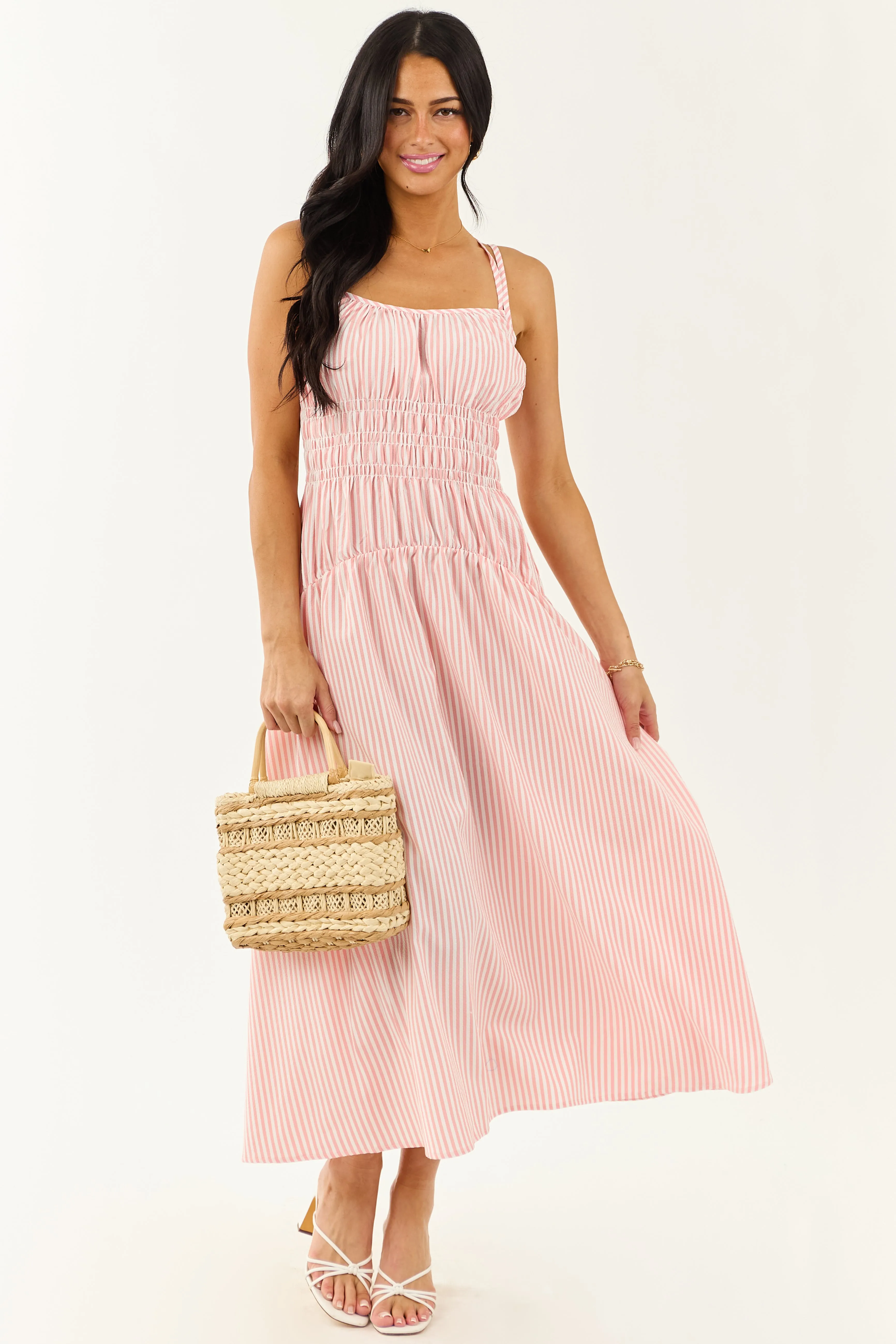 White and Cherry Blossom Striped Sleeveless Maxi Dress sold by Lime Lush product image thumbnail 5