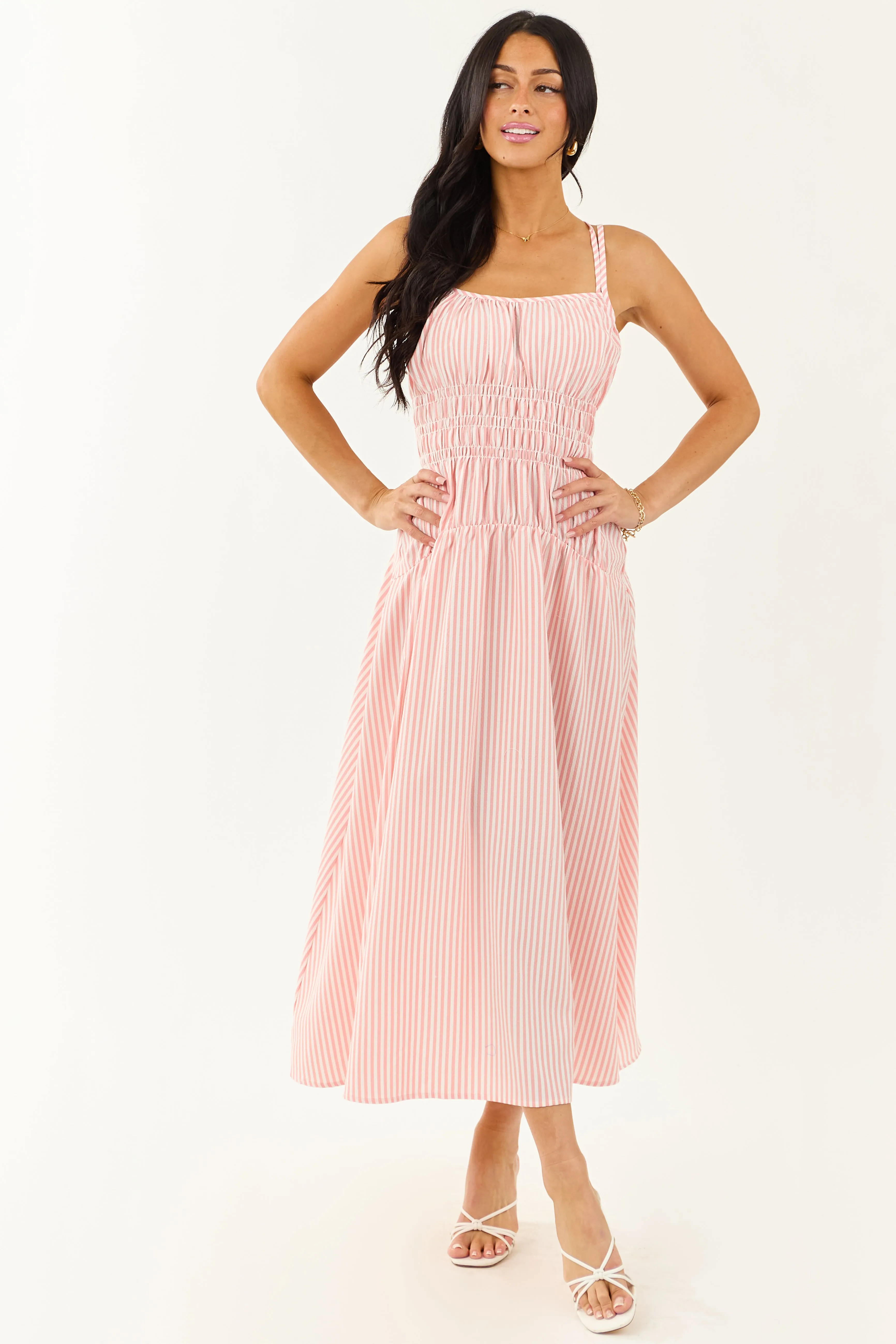 White and Cherry Blossom Striped Sleeveless Maxi Dress sold by Lime Lush product image thumbnail 3