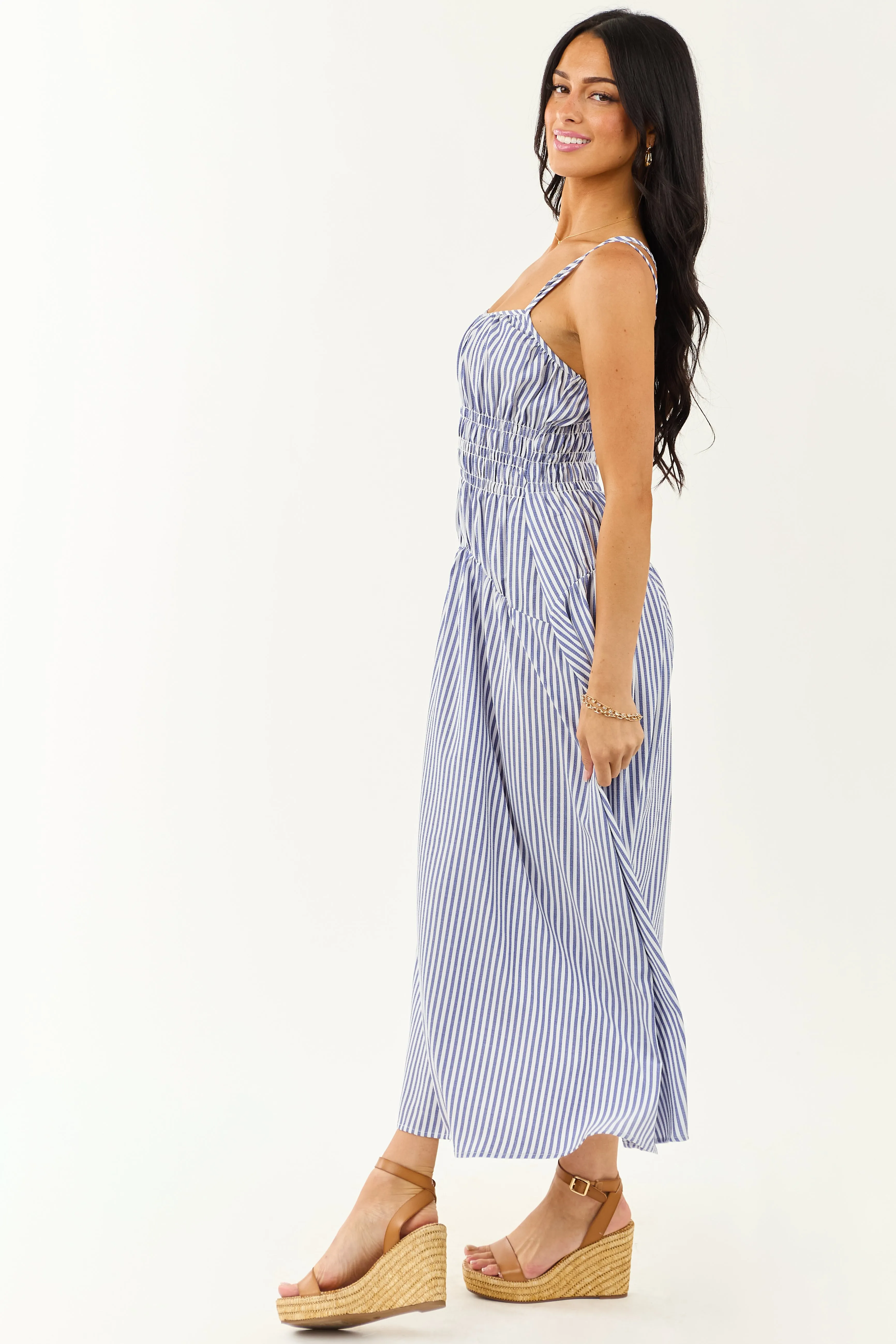 White and Dusty Blue Striped Sleeveless Maxi Dress sold by Lime Lush product image thumbnail 5