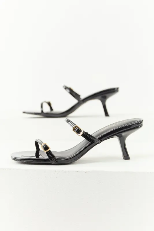 Black Patent Faux Leather Open Toe Slip On Heels sold by Lime Lush