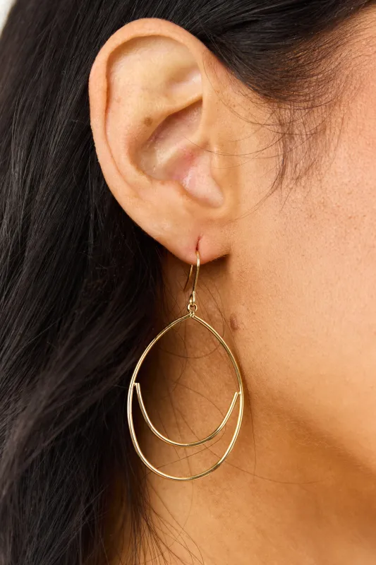 Gold Metallic Teardrop Layered Dangle Earrings sold by Lime Lush
