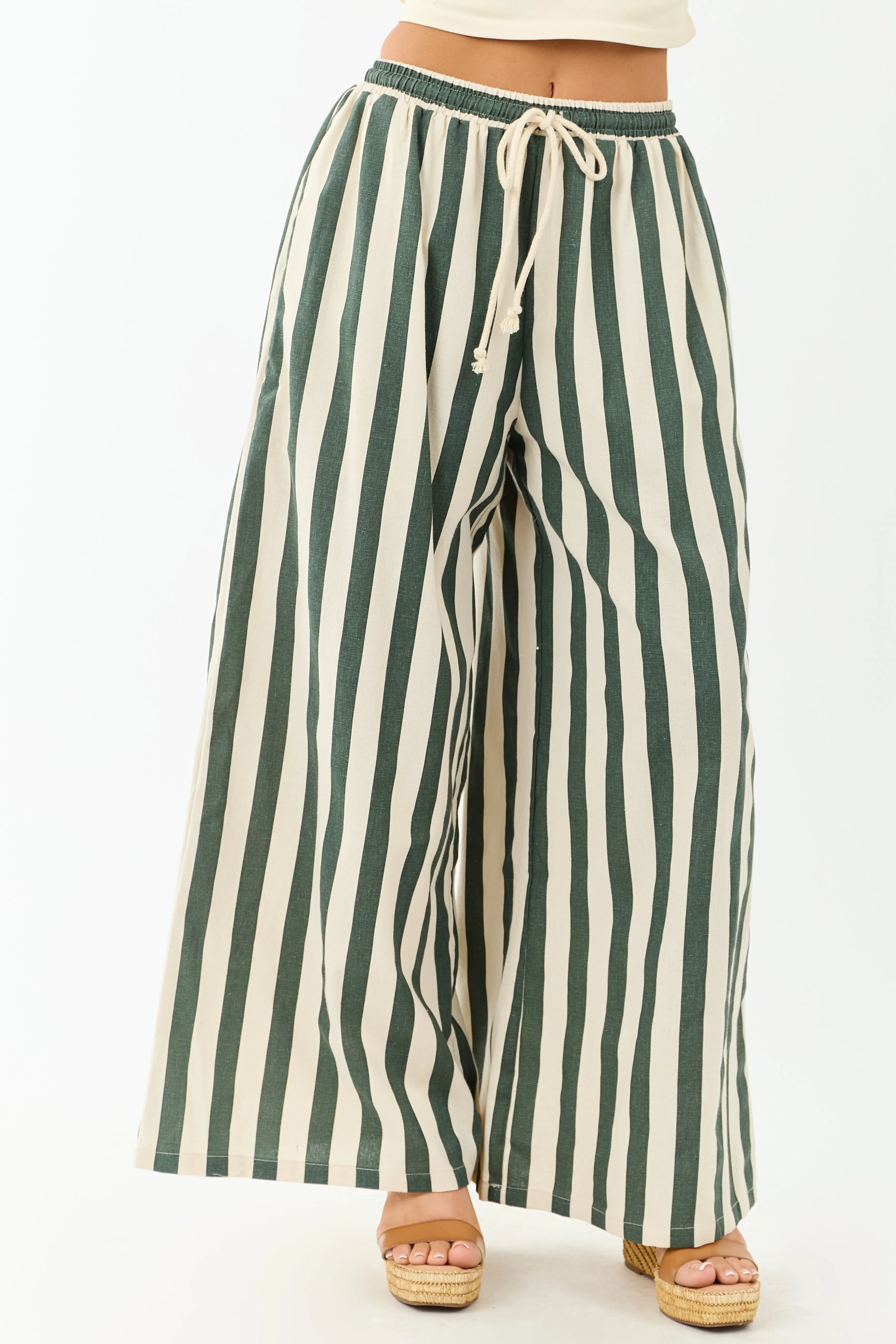 Forest Green and Almond Striped Wide Leg Pants sold by Lime Lush product image thumbnail 2