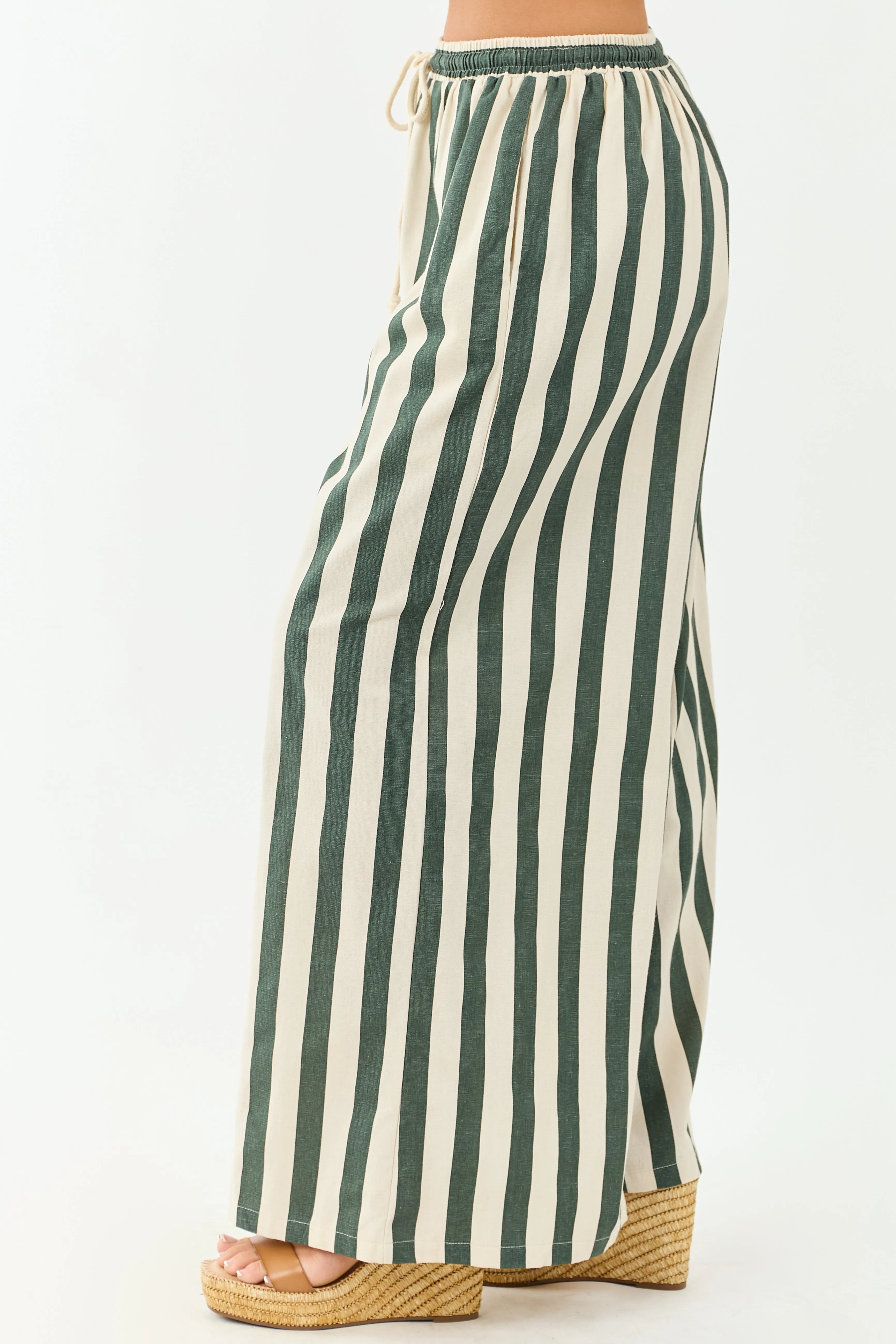 Forest Green and Almond Striped Wide Leg Pants sold by Lime Lush product image thumbnail 3