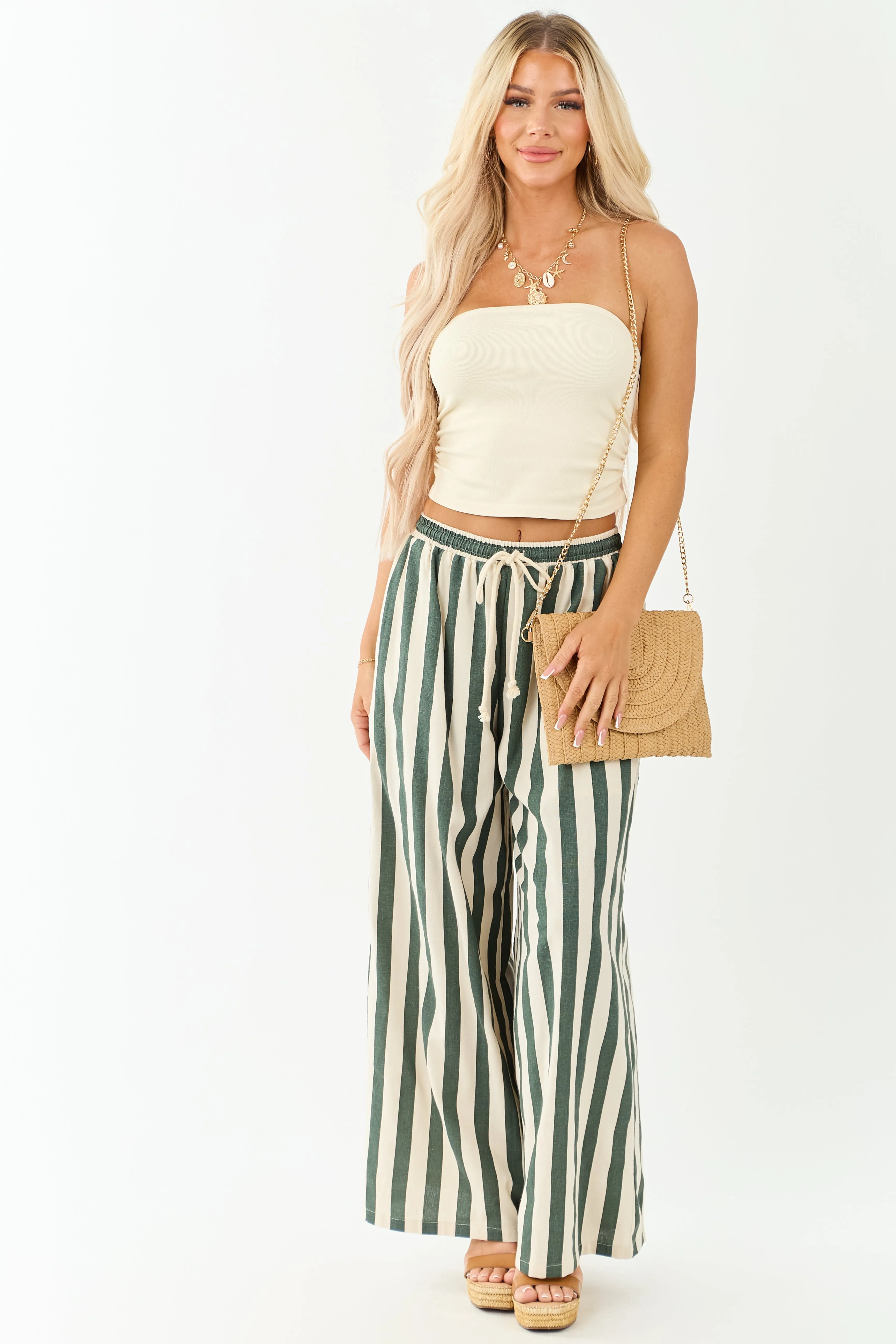 Forest Green and Almond Striped Wide Leg Pants sold by Lime Lush