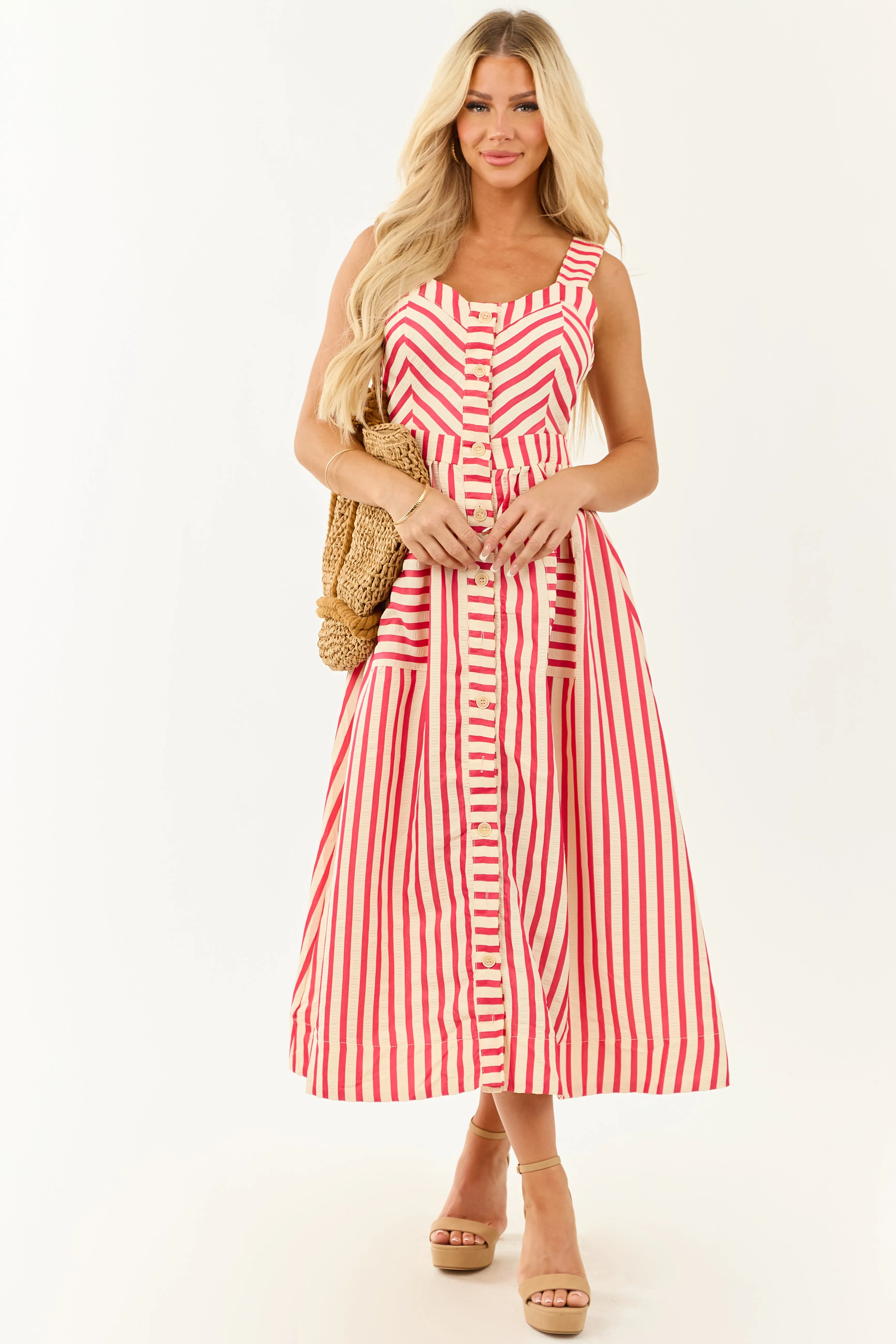 Entro Crimson and Cream Striped Cut Out Midi Dress sold by Lime Lush product image thumbnail 2