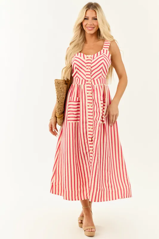 Entro Crimson and Cream Striped Cut Out Midi Dress sold by Lime Lush