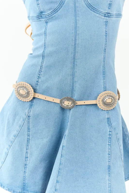 Almond Faux Leather Concho Disc Belt sold by Lime Lush