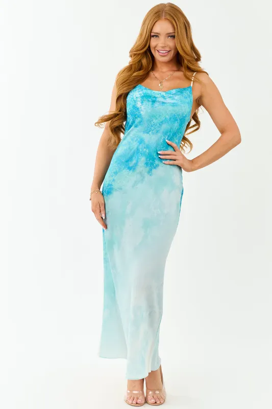 Azure Ombre Cowl Neck Sleeveless Maxi Dress sold by Lime Lush