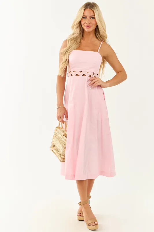 Carnation Rickrack Cutout Waist Cotton Midi Dress sold by Lime Lush