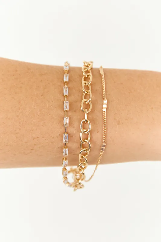 Gold Multi Layer Baguette Stone Toggle Bracelet sold by Lime Lush