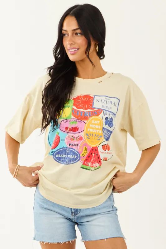 Almond Fruit Sticker Graphic Distressed Cotton Tee sold by Lime Lush