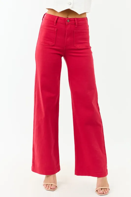 Ruby High Rise Patch Pocket Stretchy Wide Leg Jeans sold by Lime Lush