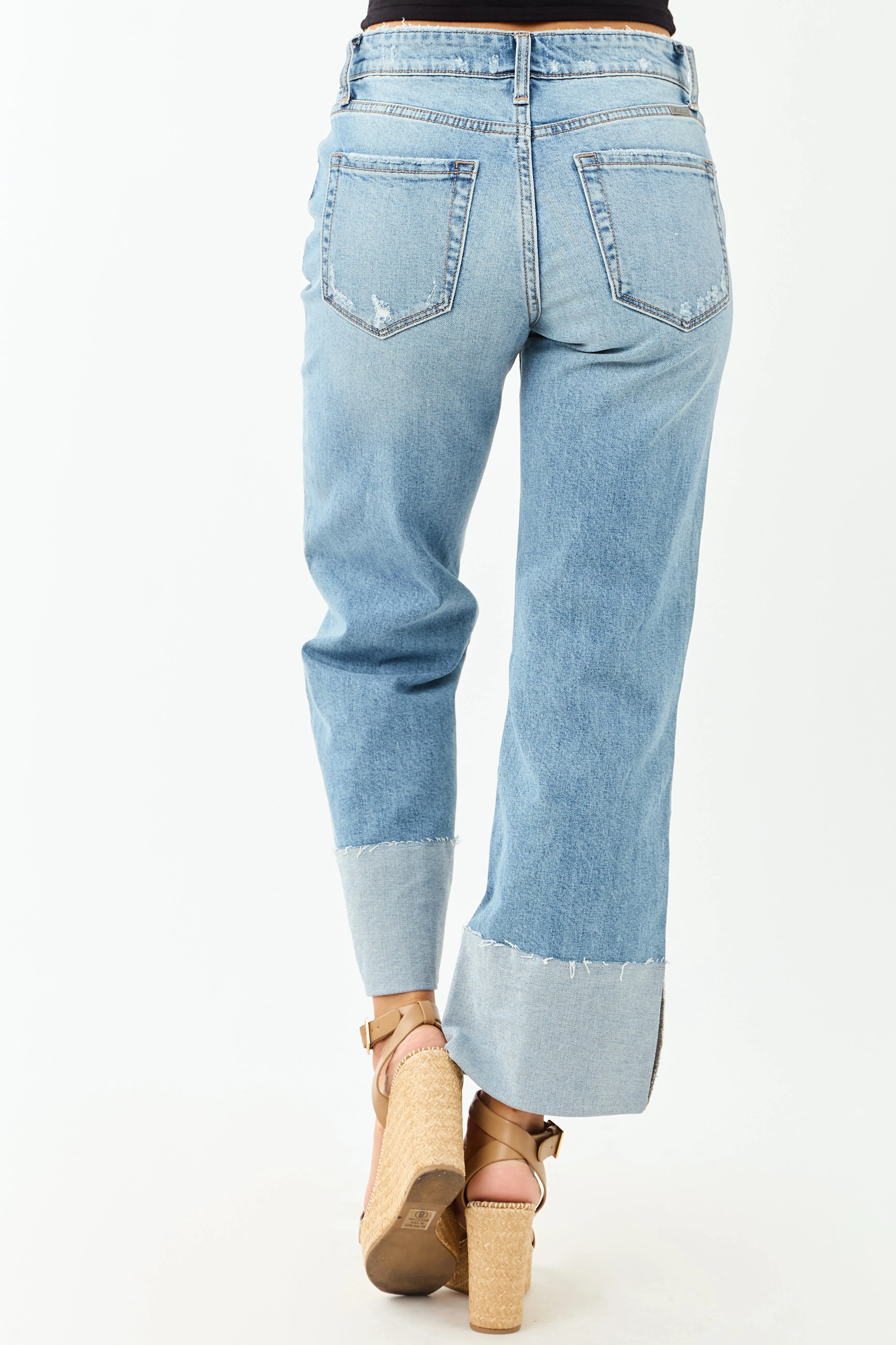 KanCan Medium Cuffed Cropped Stretchy Wide Jeans sold by Lime Lush product image thumbnail 4