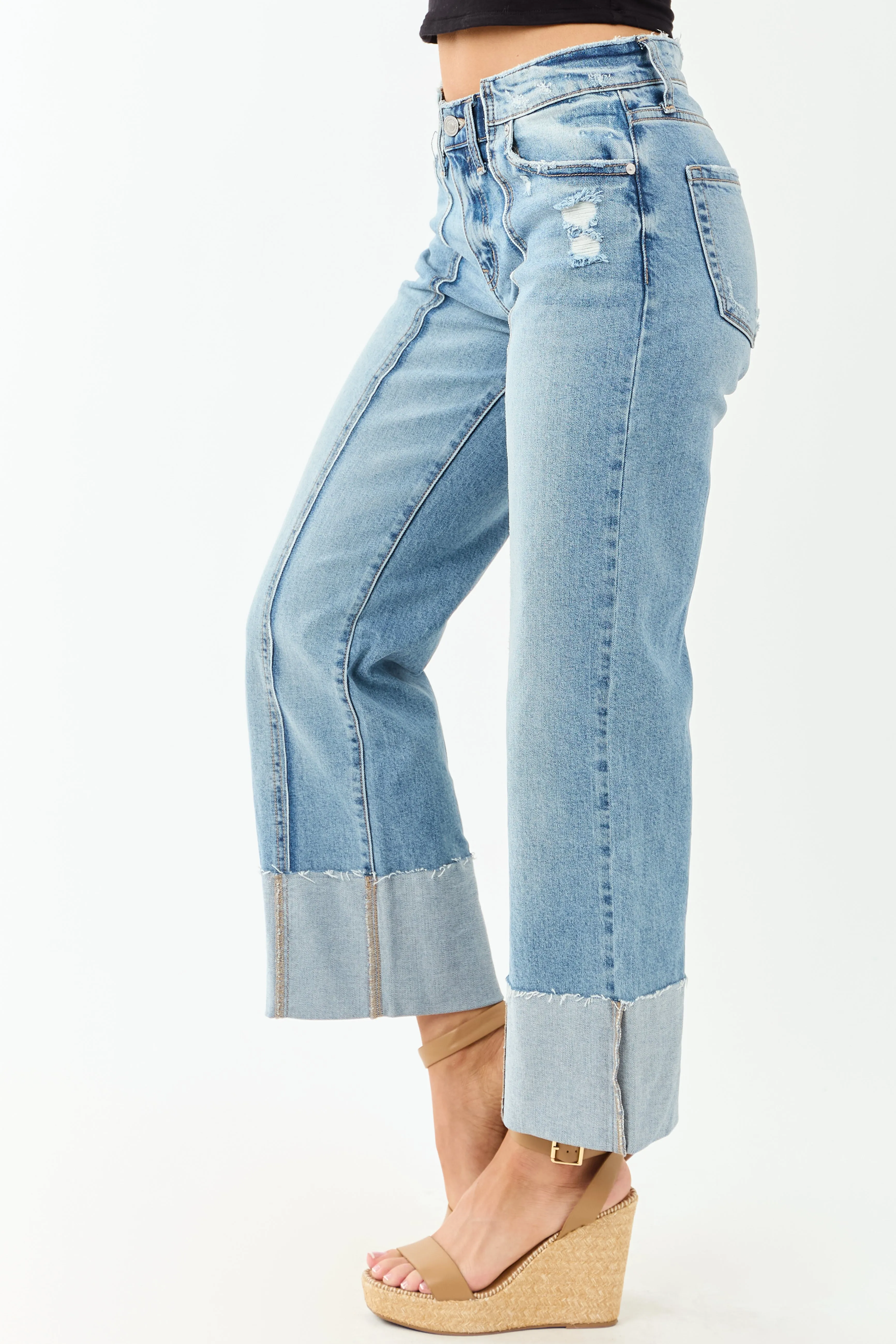 KanCan Medium Cuffed Cropped Stretchy Wide Jeans sold by Lime Lush product image thumbnail 3
