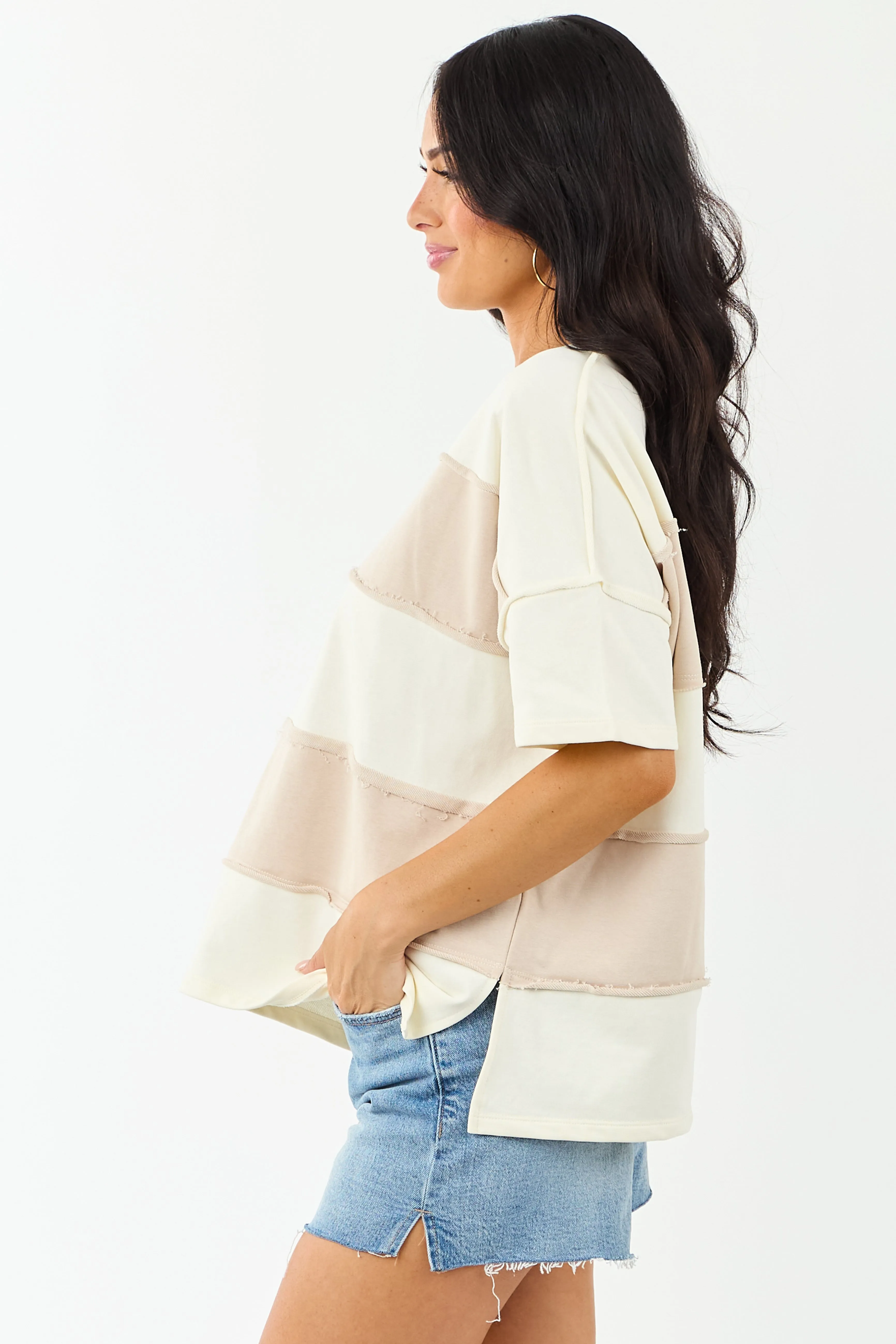 Cream and Latte Colorblock Relaxed Knit Tee sold by Lime Lush product image thumbnail 5