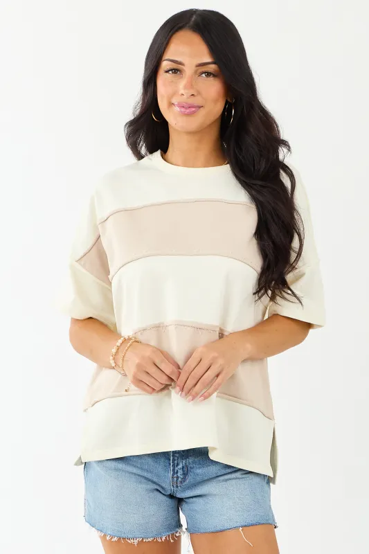 Cream and Latte Colorblock Relaxed Knit Tee sold by Lime Lush