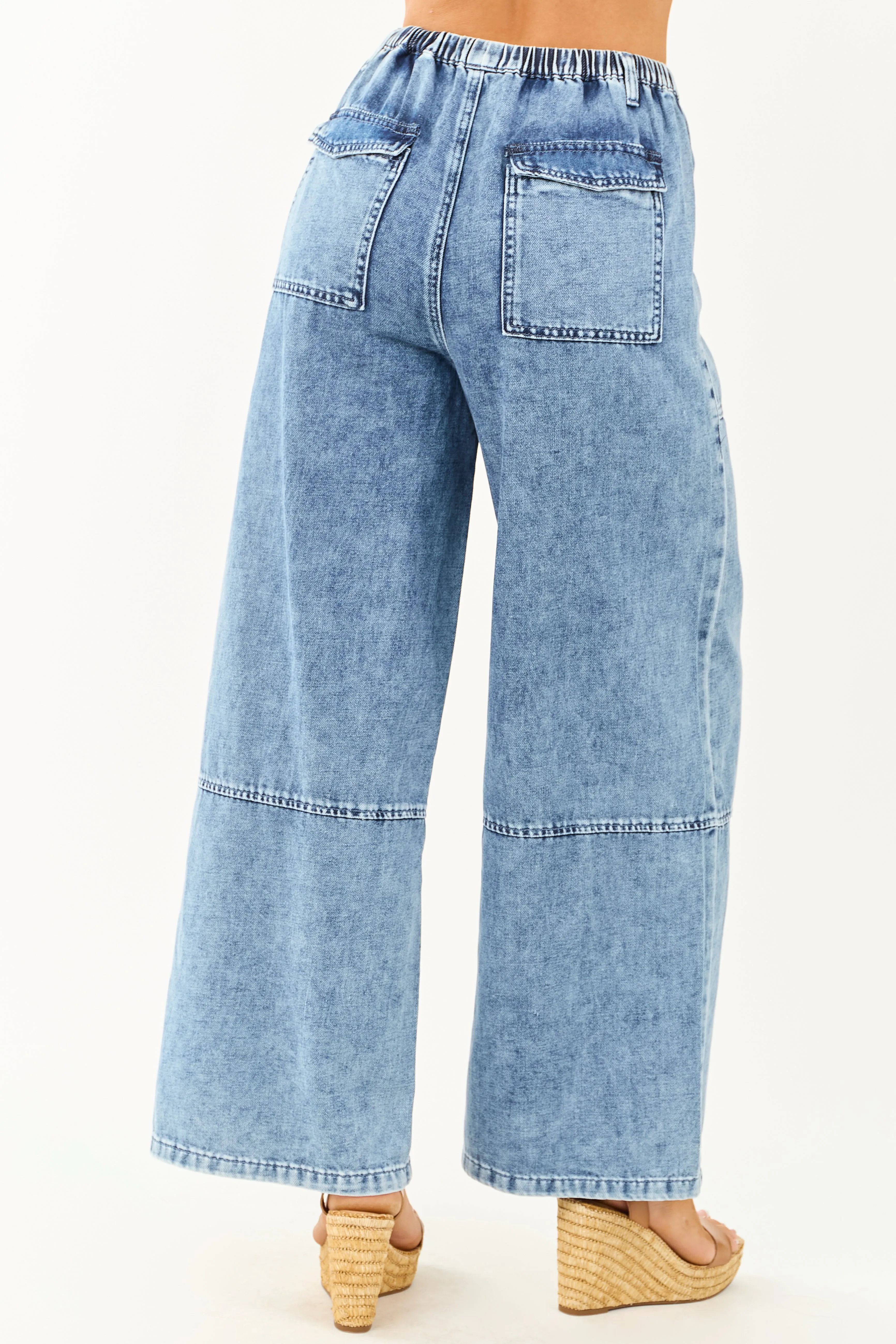 Listicle Medium Wash Wide Leg Drawstring Denim Pants sold by Lime Lush product image thumbnail 4