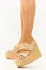 Gold Open Toe Raffia Buckle Platform Wedges sold by Lime Lush