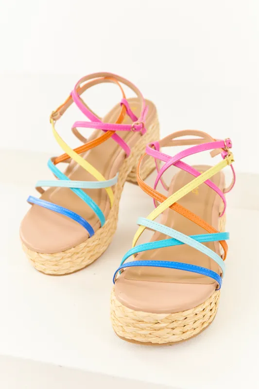 Colorful Strappy Espadrille Raffia Platform Heels sold by Lime Lush