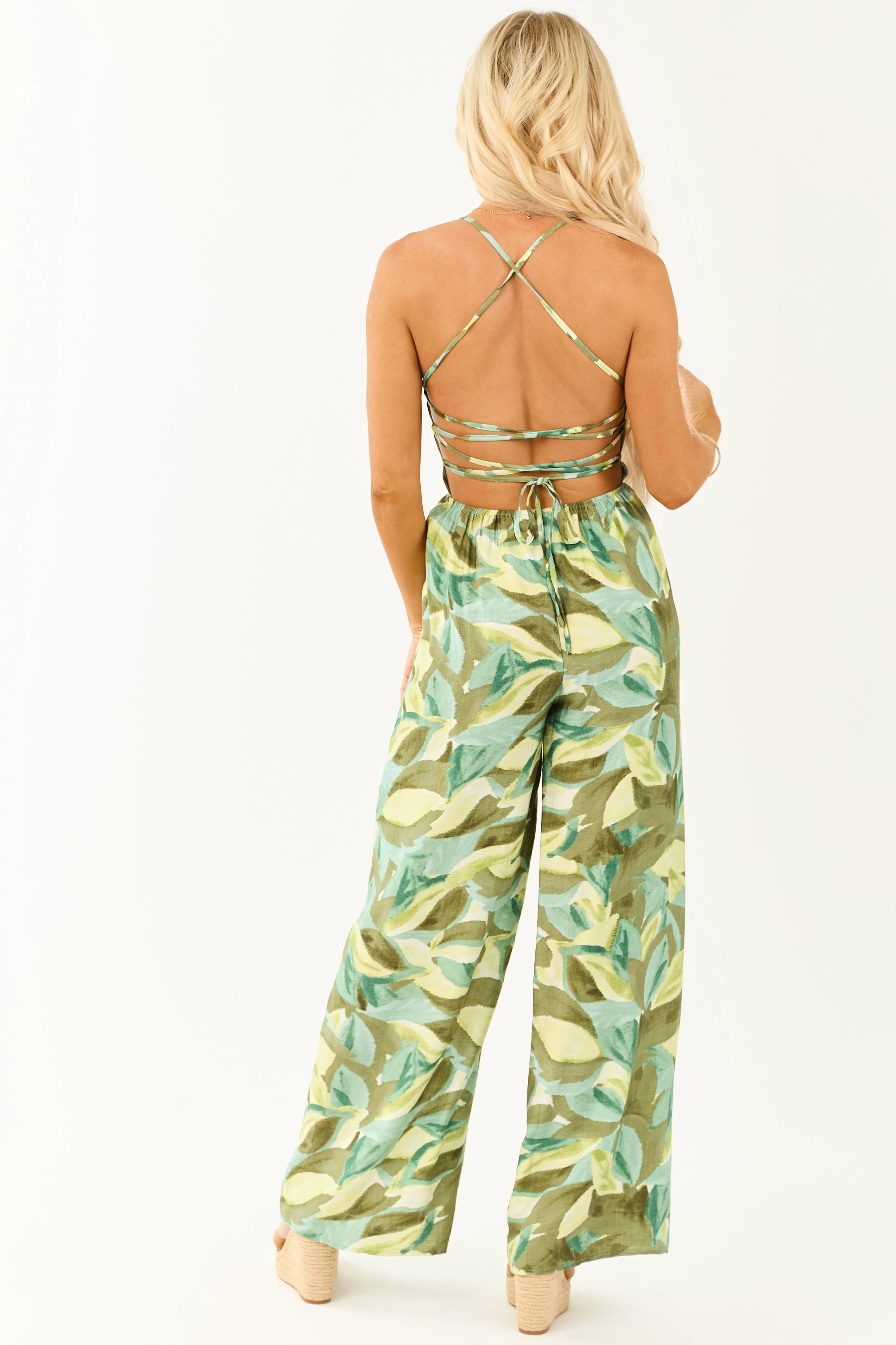 Juniper Tropical Print Wide Leg Lace Up Back Jumpsuit sold by Lime Lush product image thumbnail 5