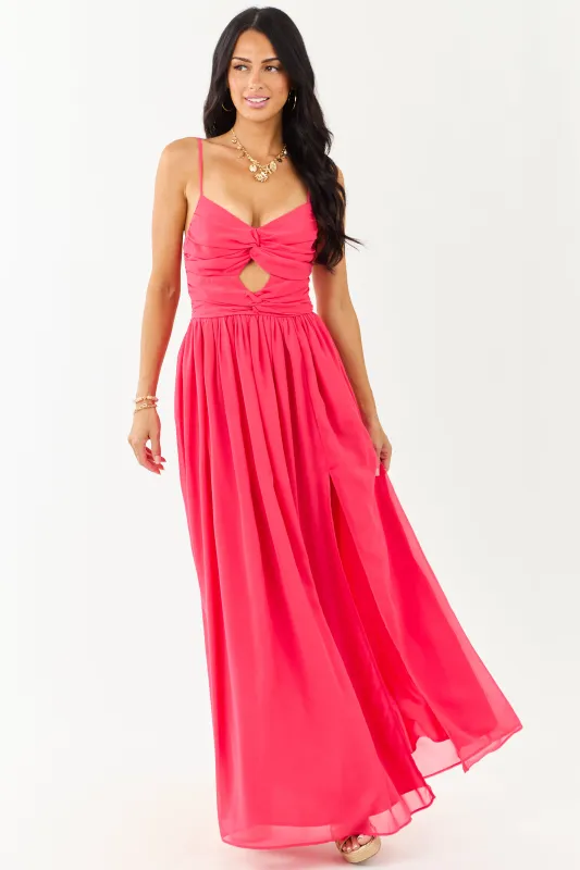 Raspberry Flowy Chiffon Front Twist Maxi Dress sold by Lime Lush