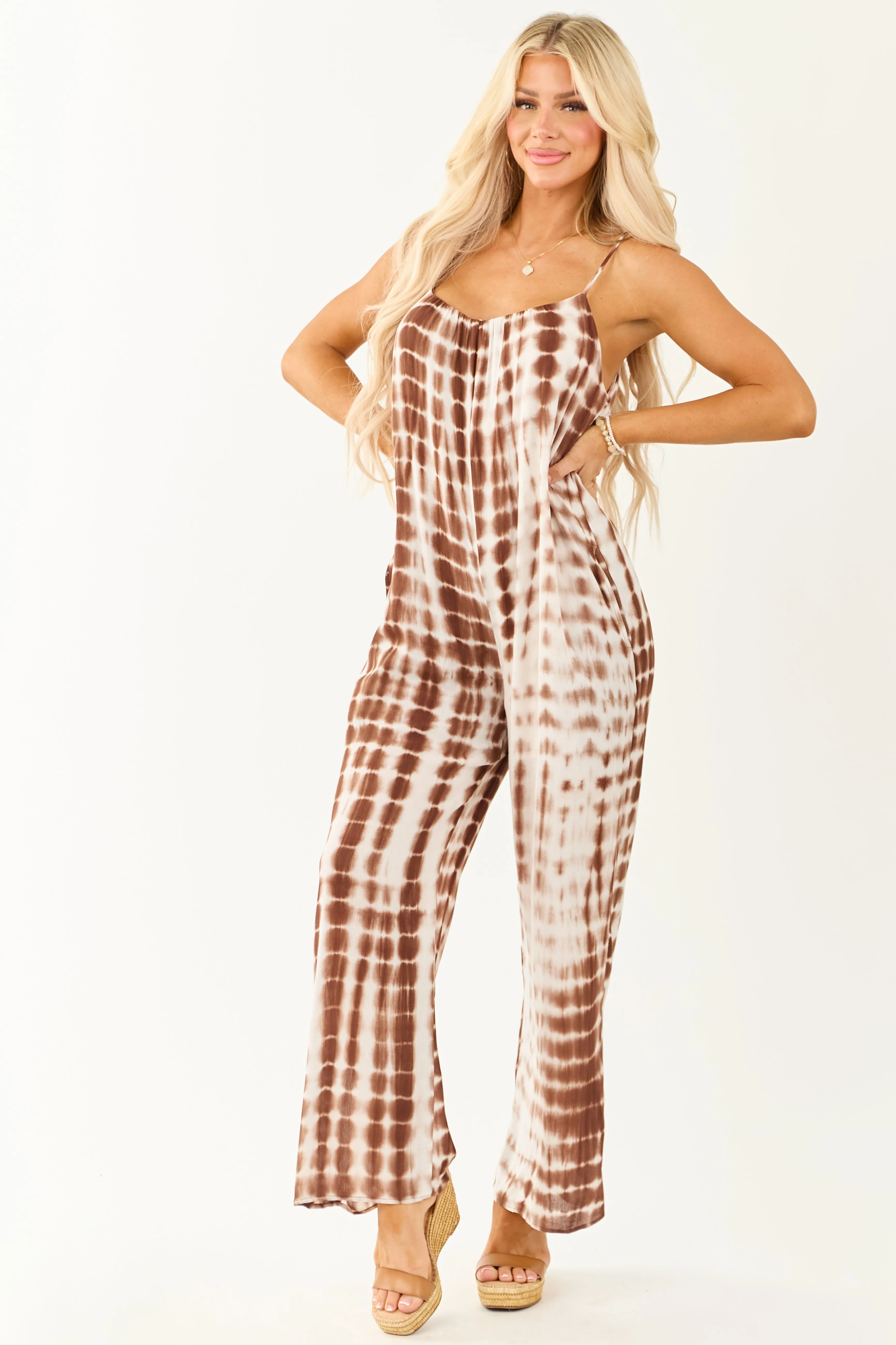 Coffee and Coconut Tie-Dye Relaxed Boho Jumpsuit sold by Lime Lush