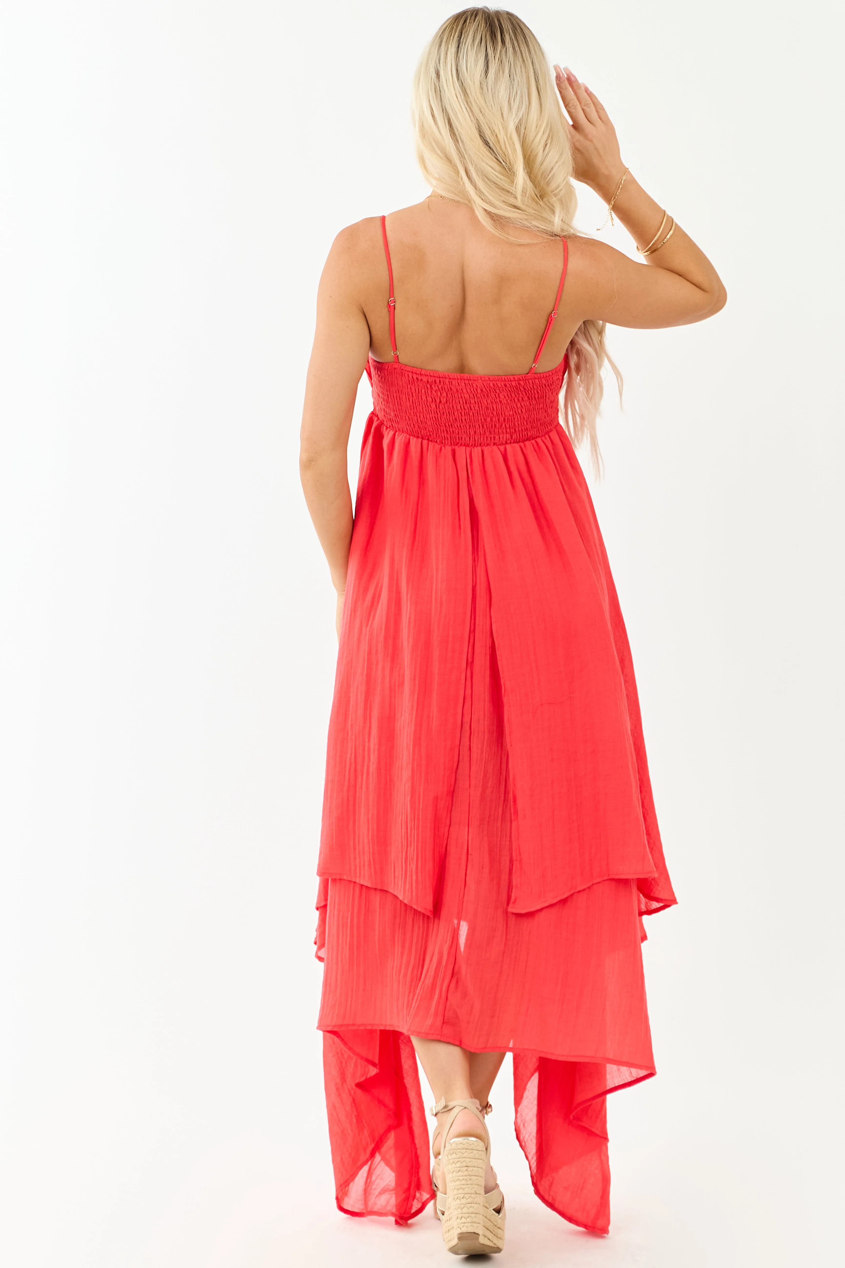 Poppy Red Layered Handkerchief Hem Maxi Dress sold by Lime Lush product image thumbnail 5