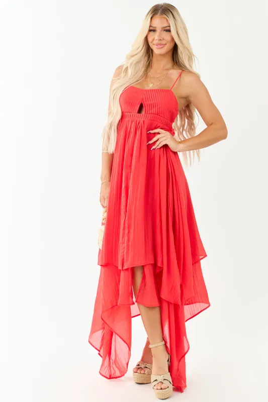 Poppy Red Layered Handkerchief Hem Maxi Dress sold by Lime Lush