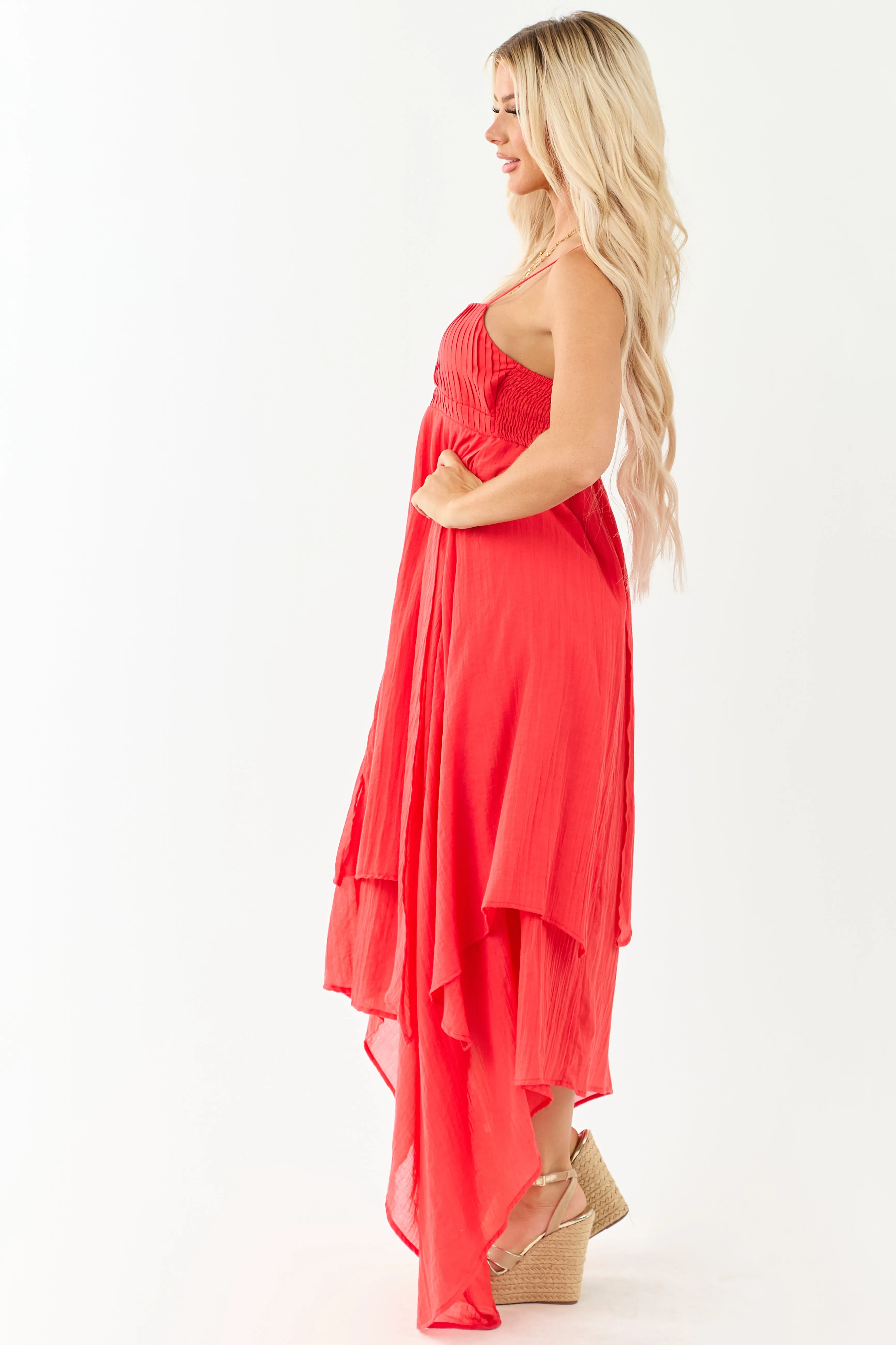Poppy Red Layered Handkerchief Hem Maxi Dress sold by Lime Lush product image thumbnail 4