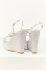 Silver Rhinestone Open Toed Platform Wedges sold by Lime Lush
