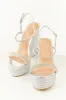 Silver Rhinestone Open Toed Platform Wedges sold by Lime Lush