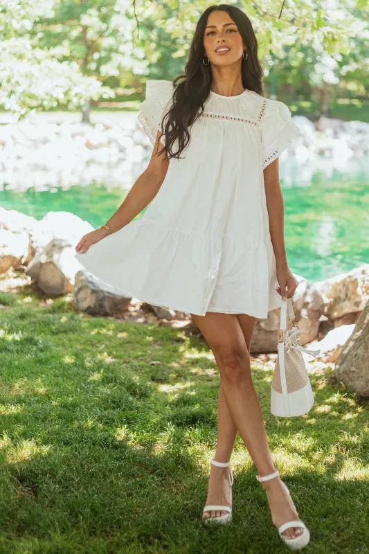Off White Eyelet Lace Short Sleeve Cotton Mini Dress sold by Lime Lush
